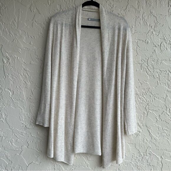 InCashmere Sweater Cardigan Women Medium Beige Open Front Neutral Minimalist - Picture 1 of 7